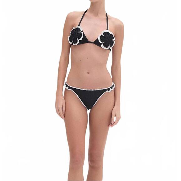 NEW PATBO poppy crochet flower bikini top in black - Picture 2 of 4
